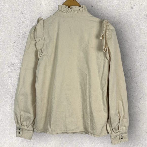 Sezane Eva Shirt Mottled Ecru Size 36 French / US 4 Ruffle‎ Button Top Blouse - Picture 15 of 16